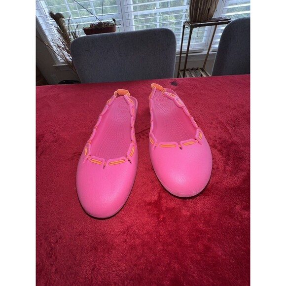 Woman’s Crocs Flats Sling Back Size 9 Hot Pink Orange - Picture 7 of 7